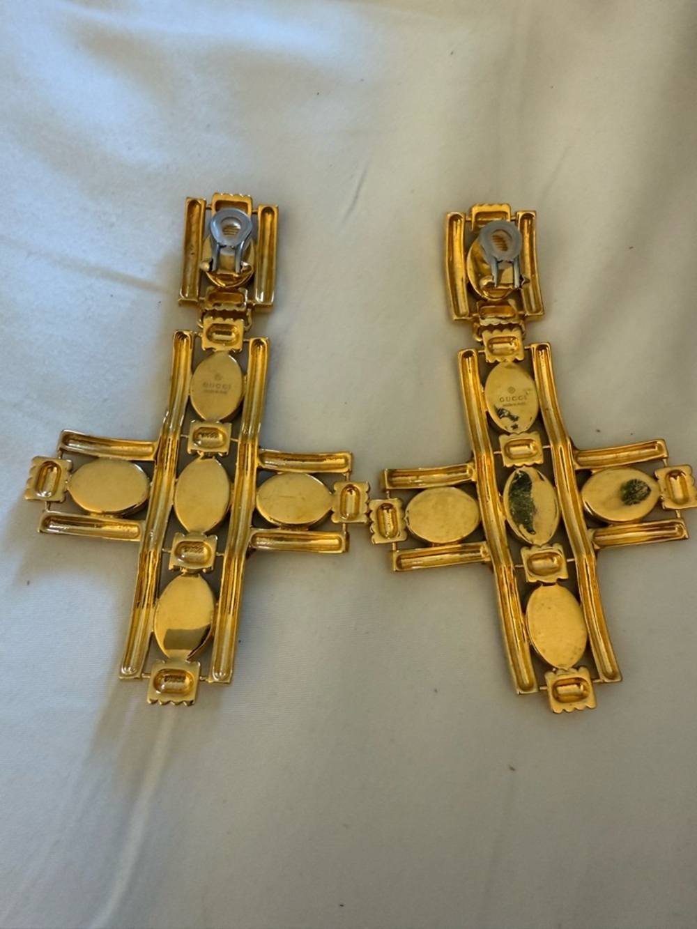 Gucci Large Gold Tone Cross Earrings - Picture 8 of 10